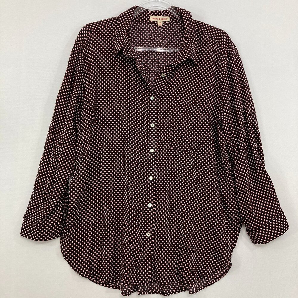 Grand & Green size‎ XL Black Polka Dot Ultra Soft Rayon Long Sleeve Button Down